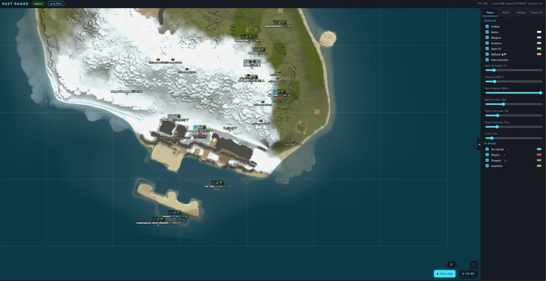 Lovec Radar для Rust — веб-радар в браузере: игроки, слиперы, лут и ловушки